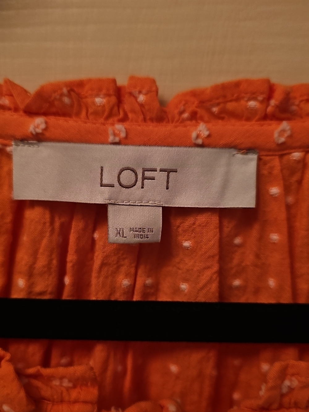 LOFT Orange Peasant-Style Blouse with Textured Dot Detail - Picture 2 of 5